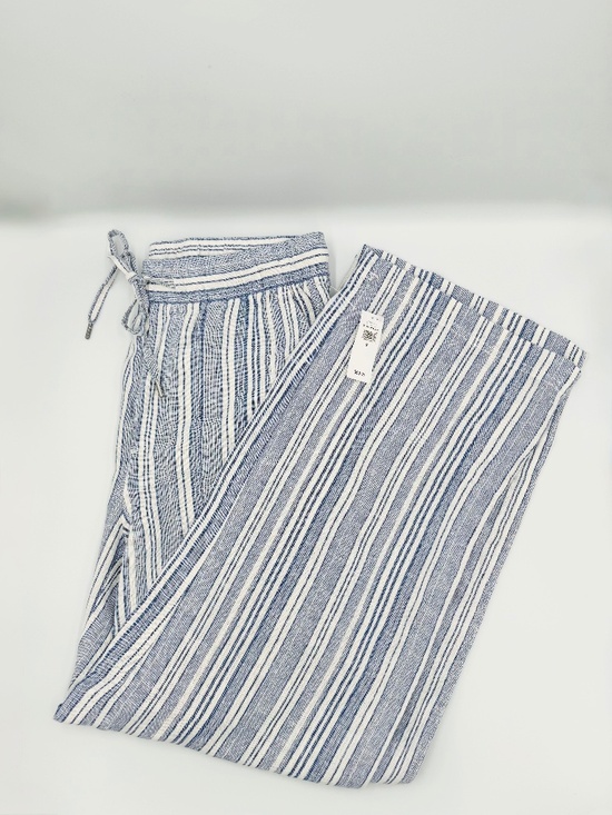GAP Pants - Gap Wide Leg Pants Women’s S Linen Blend Striped Blue White Elastic Waist New